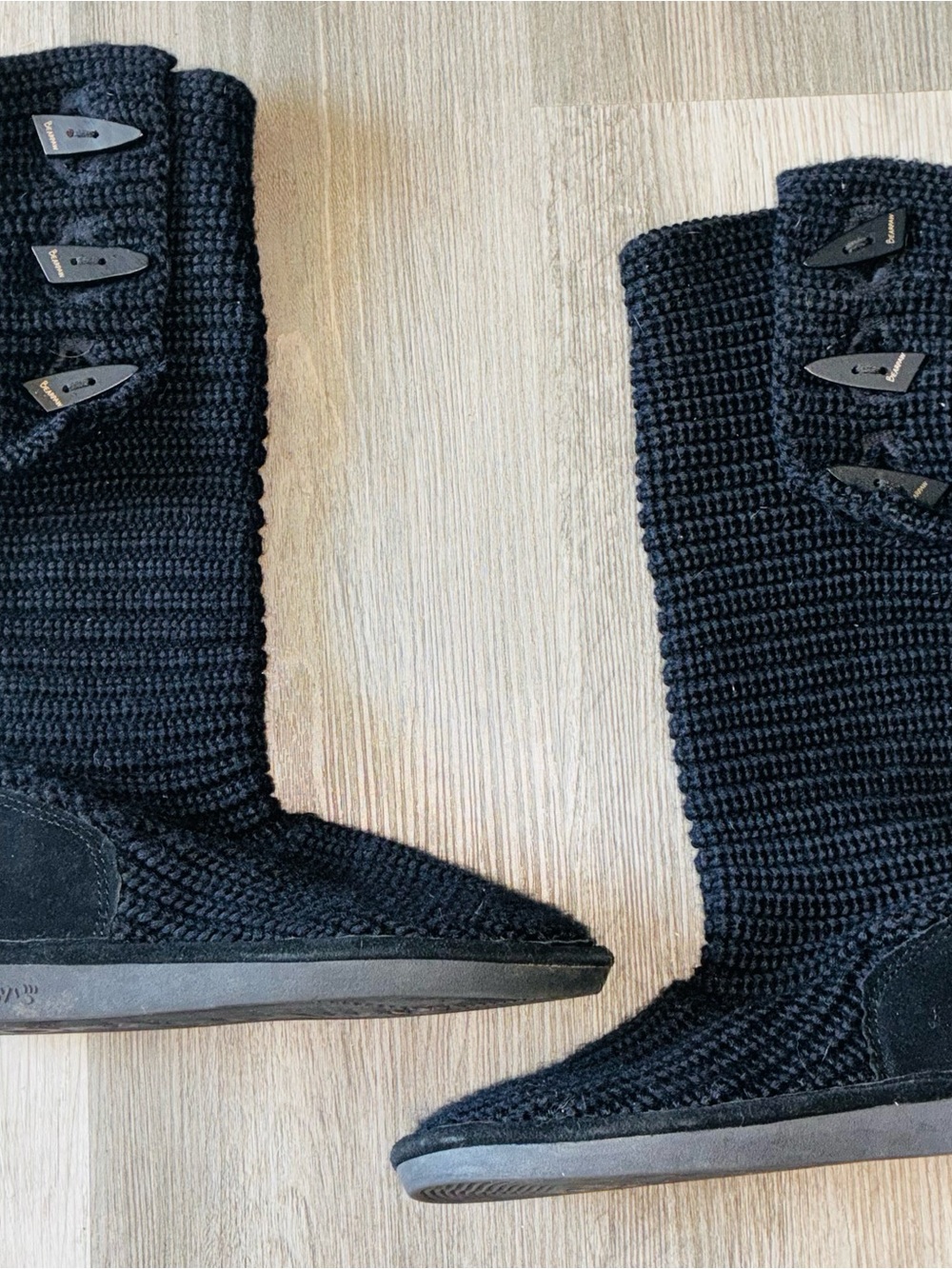 BearPaw Black Knit Mid-Calf Button Boots